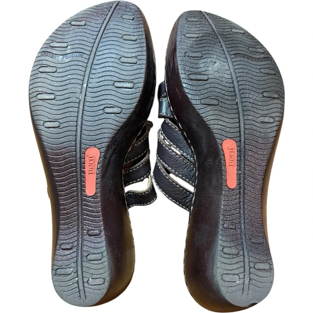 Born Brown Leather‎ Woven Strap Open Toe Slide Sandals - Women's 8 All Day Wear